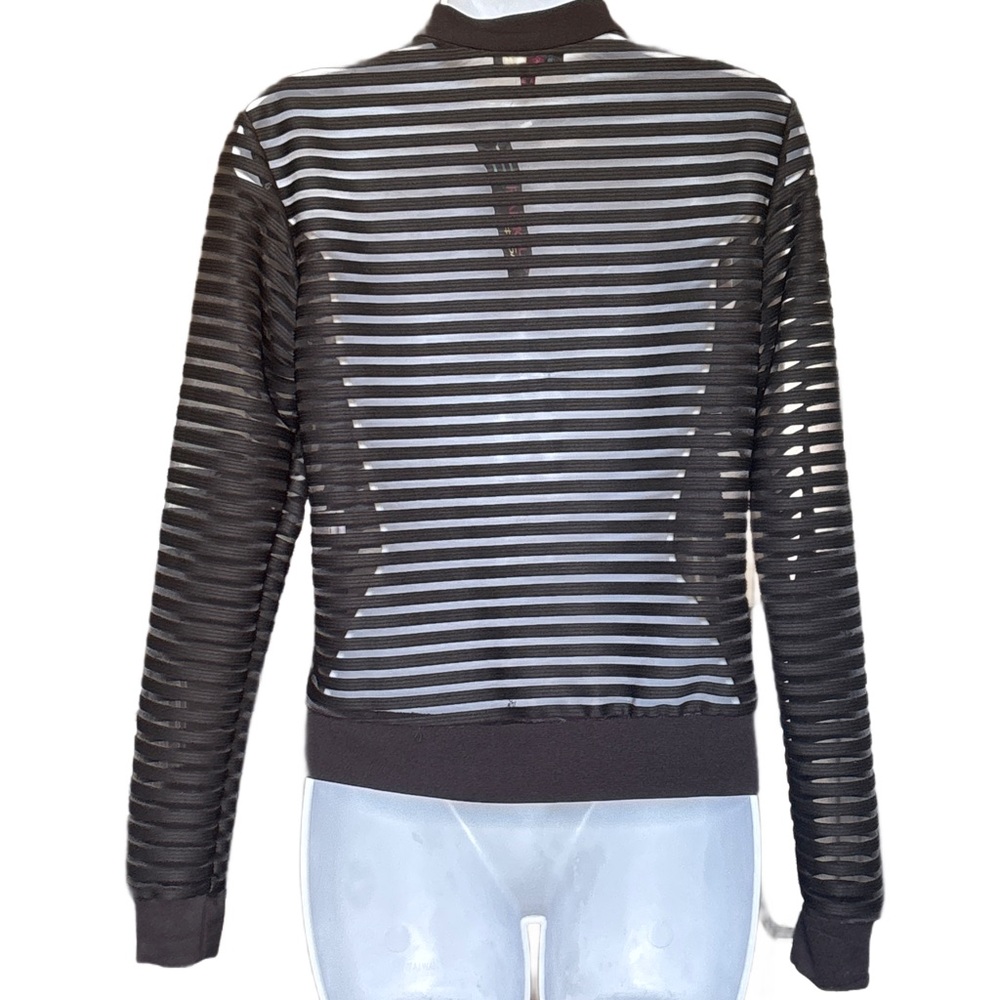 Elegant Black Striped Women's Bomber Jacket - Picture 3 of 5